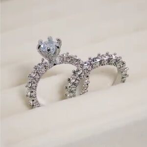 Silver Crystal Engagement Ring Set – Elegant Double Band Bridal 
Small size